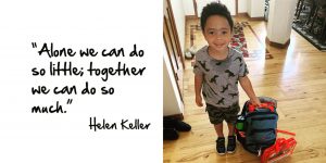 Alone we can do so little, together we can do so much. Helen Keller quote with a photo of miles