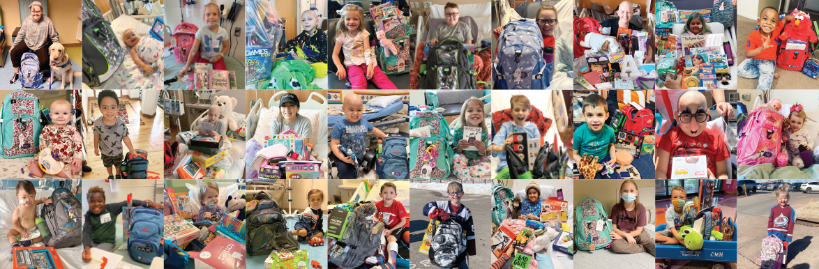 A grid of photos of children with their bags of fun