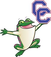 Cherry Creek logo - the bags of fun frog character holding blue CC letters with red outlines around the text.