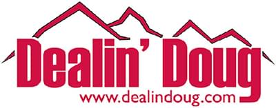 Dealin Doug logo - red text with a red outline of mountain peaks above the text.