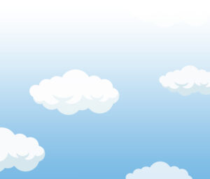 White fluffy illustrated clouds on a light blue background